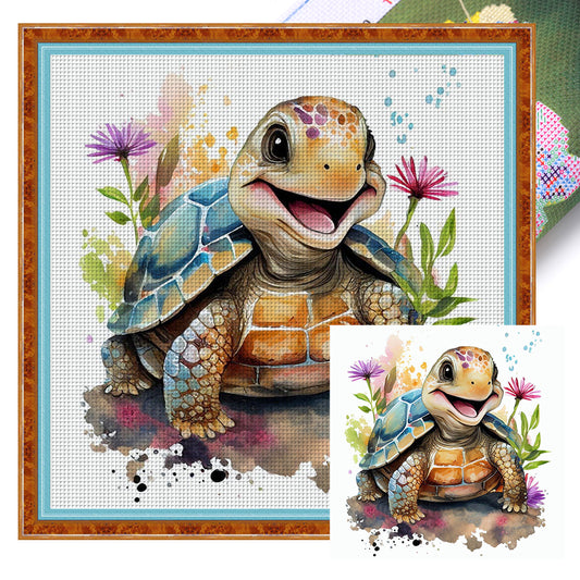 Turtle In Flowers - 18CT Stamped Cross Stitch 25*25CM