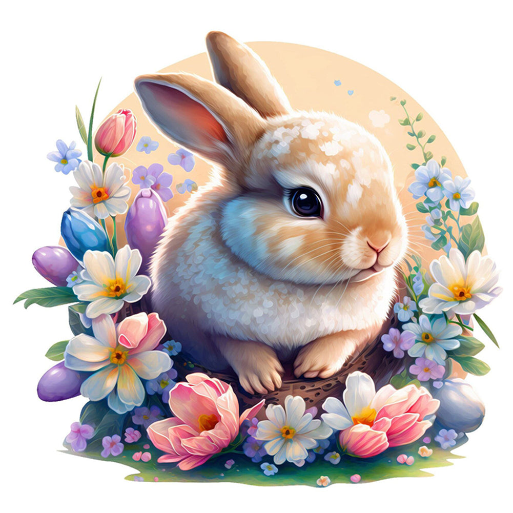 Rabbit In Flowers - 18CT Stamped Cross Stitch 25*25CM