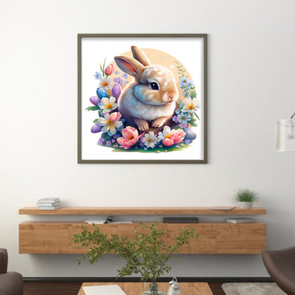 Rabbit In Flowers - 18CT Stamped Cross Stitch 25*25CM