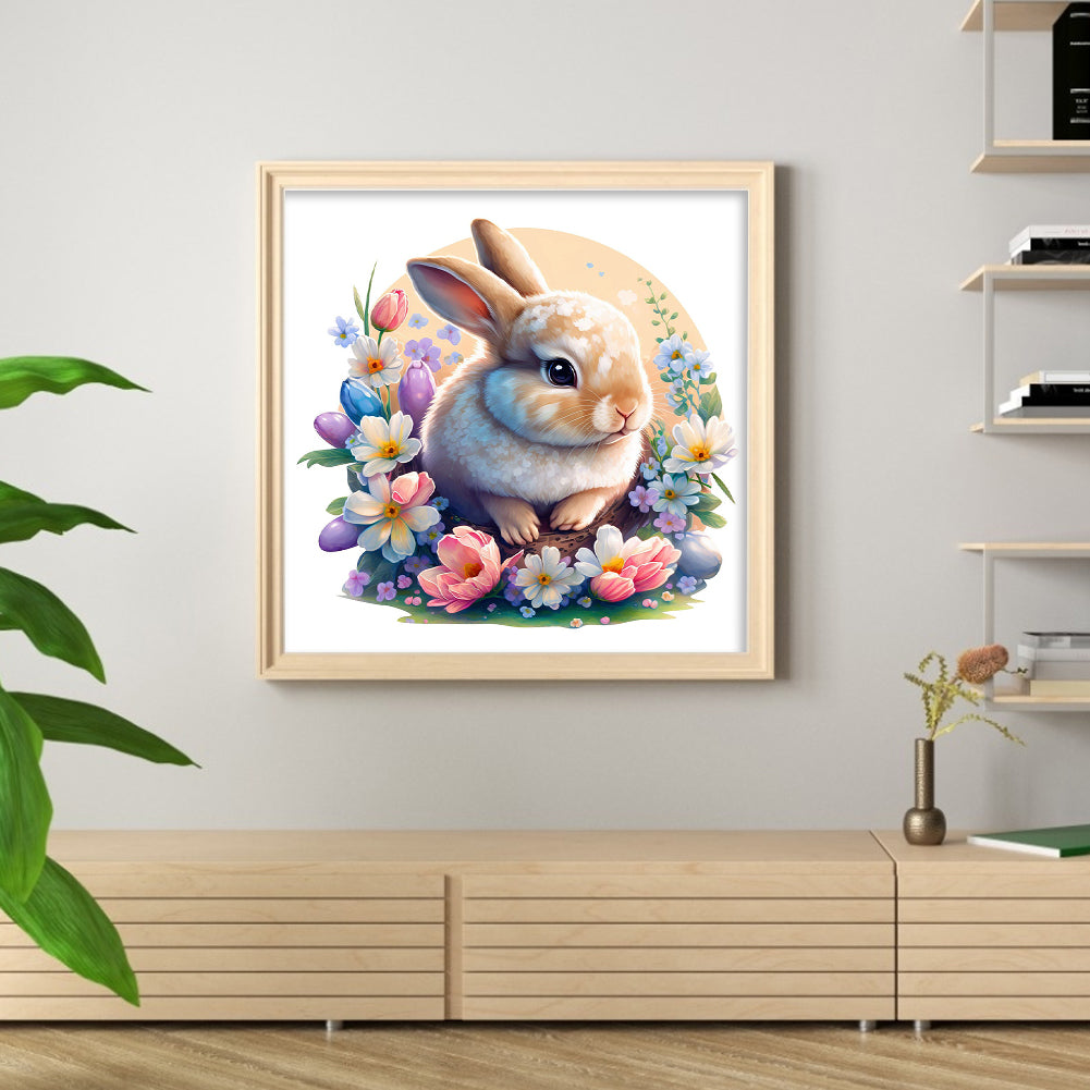 Rabbit In Flowers - 18CT Stamped Cross Stitch 25*25CM