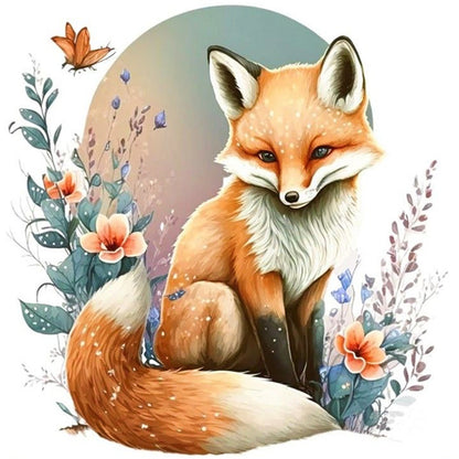 Flowers And Grass Fox - 18CT Stamped Cross Stitch 25*25CM