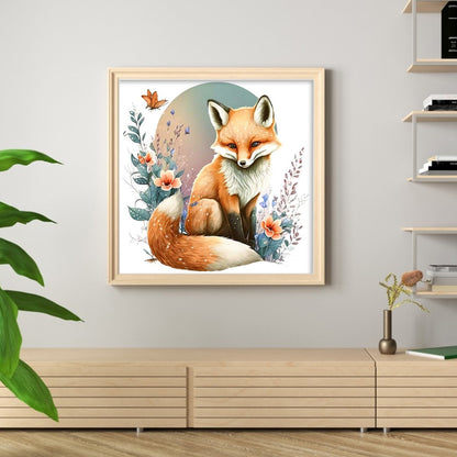 Flowers And Grass Fox - 18CT Stamped Cross Stitch 25*25CM