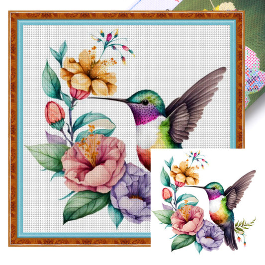 Flowers And Hummingbirds - 18CT Stamped Cross Stitch 20*20CM