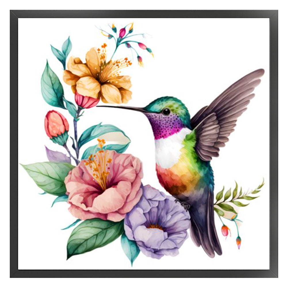 Flowers And Hummingbirds - 18CT Stamped Cross Stitch 20*20CM