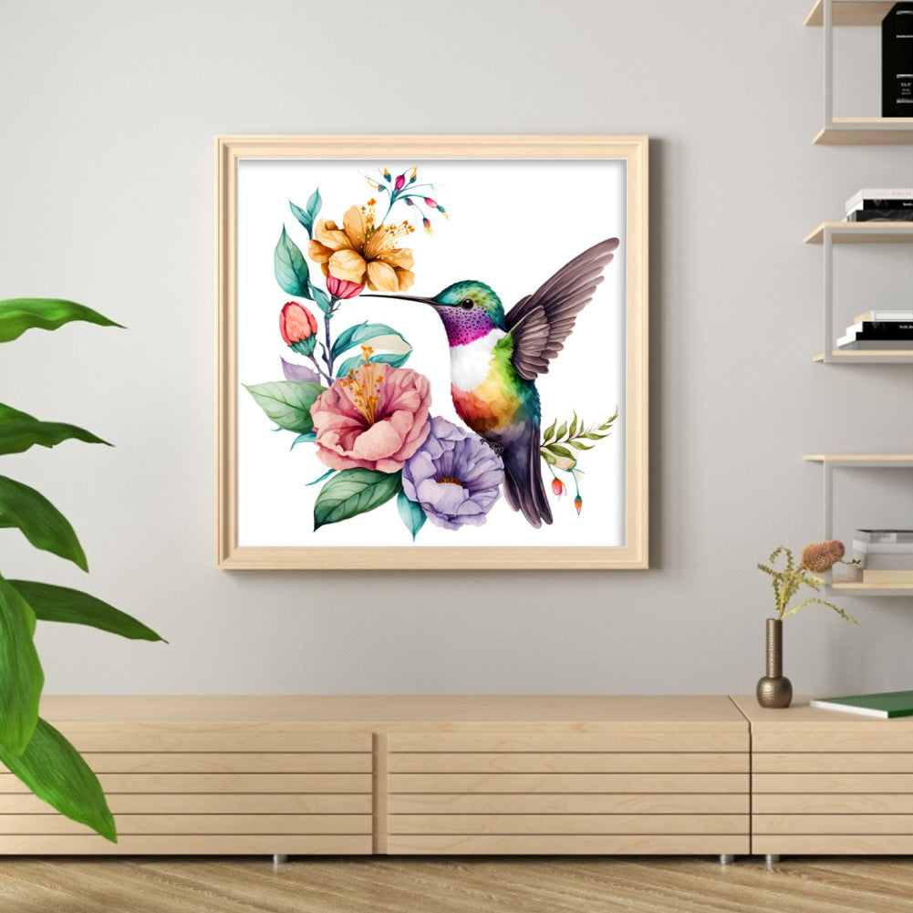 Flowers And Hummingbirds - 18CT Stamped Cross Stitch 20*20CM