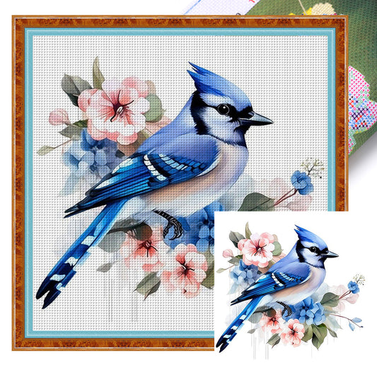 Flowers And Bluebirds - 18CT Stamped Cross Stitch 20*20CM