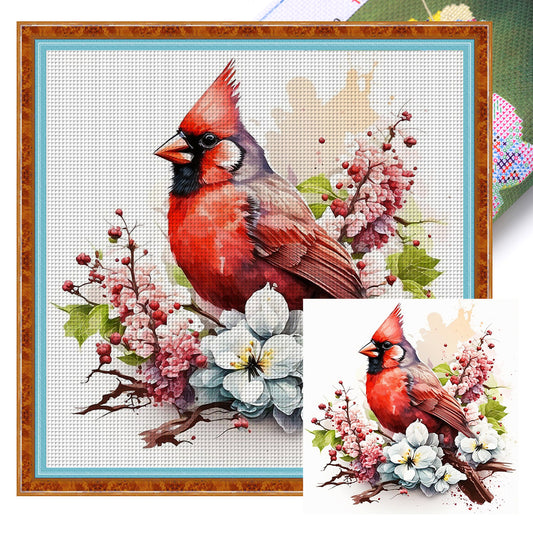 Flowers And Cardinals - 18CT Stamped Cross Stitch 20*20CM