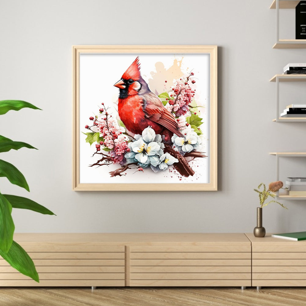 Flowers And Cardinals - 18CT Stamped Cross Stitch 20*20CM