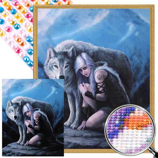Wolf Girl - Full AB Round Drill Diamond Painting 40*30CM