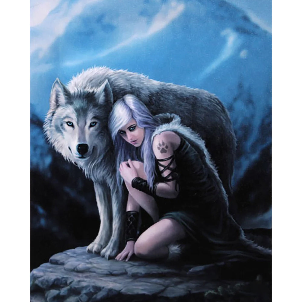 Wolf Girl - Full AB Round Drill Diamond Painting 40*30CM