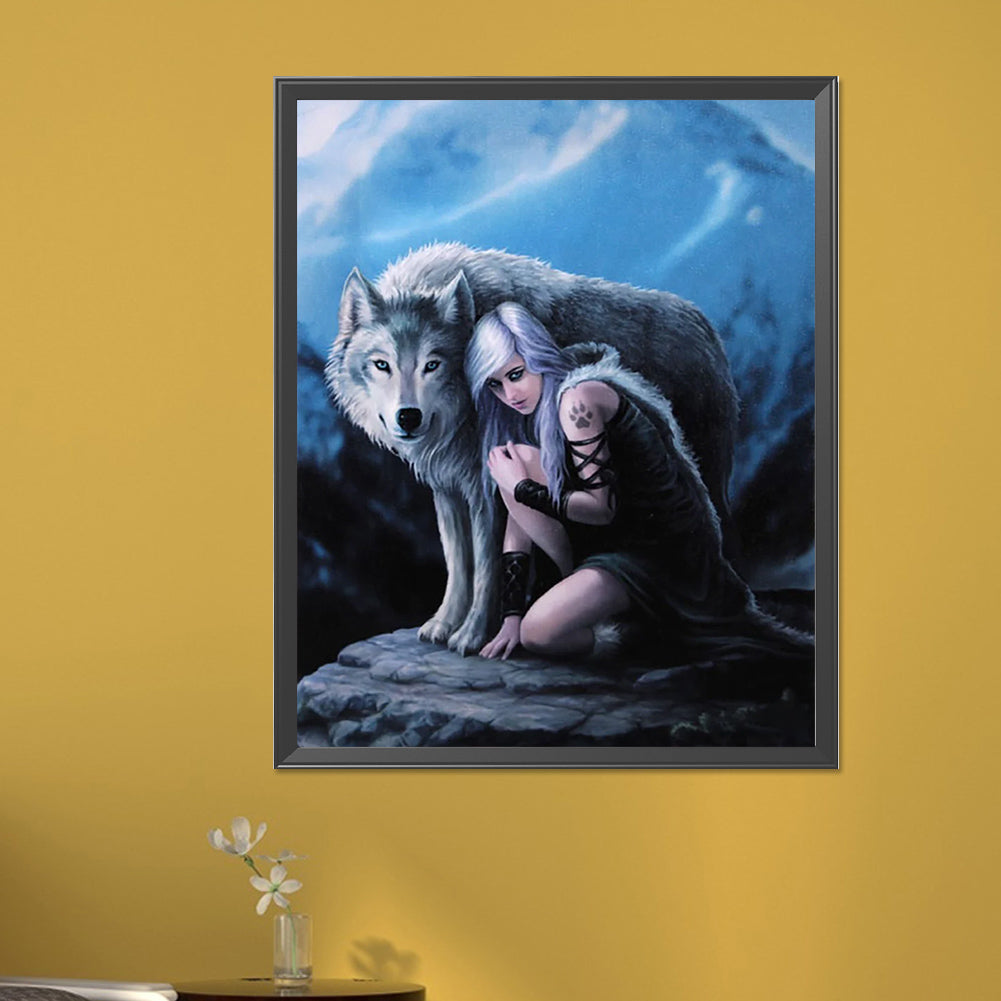 Wolf Girl - Full AB Round Drill Diamond Painting 40*30CM