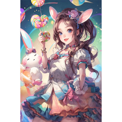 Lollipop Bunny Girl - Full AB Round Drill Diamond Painting 40*60CM