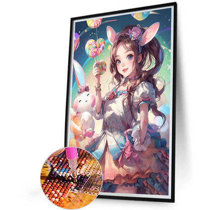 Lollipop Bunny Girl - Full AB Round Drill Diamond Painting 40*60CM