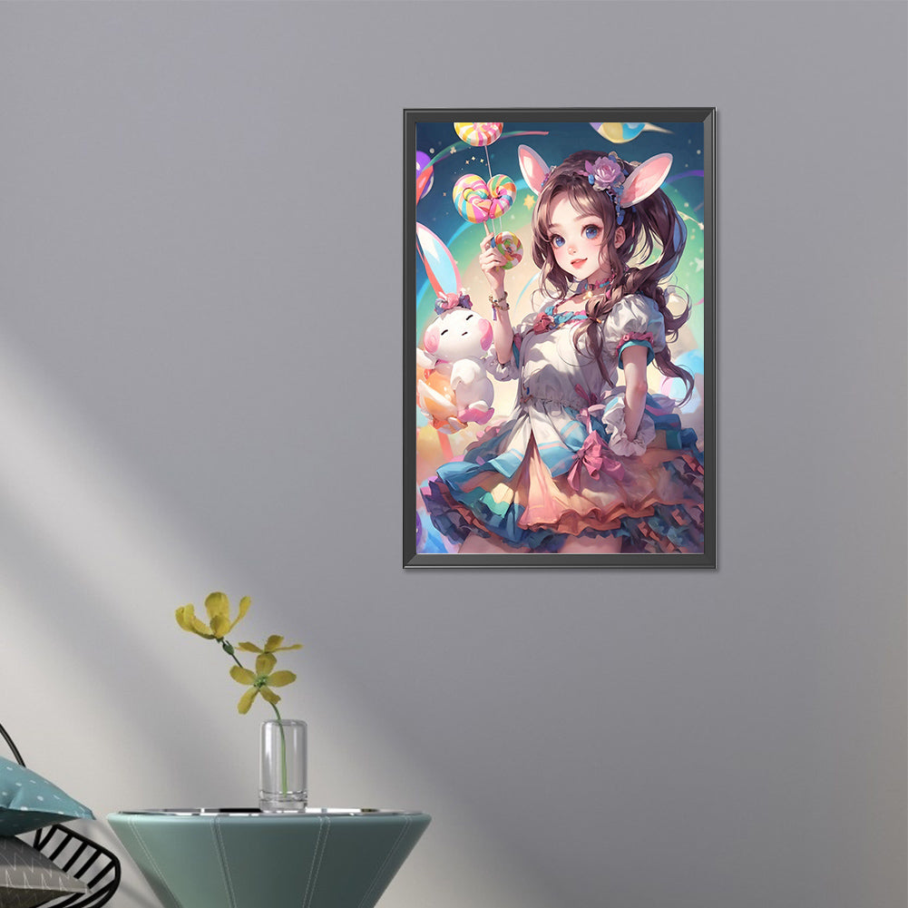 Lollipop Bunny Girl - Full AB Round Drill Diamond Painting 40*60CM