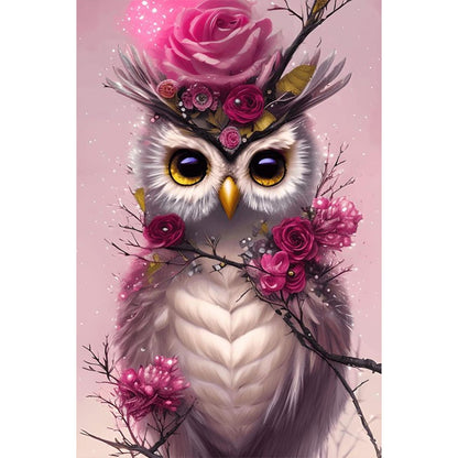 Pink Owl - Full AB Round Drill Diamond Painting 40*60CM