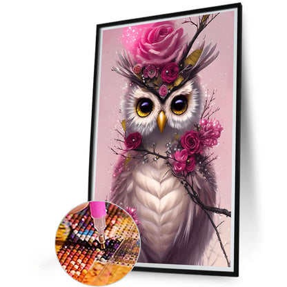 Pink Owl - Full AB Round Drill Diamond Painting 40*60CM