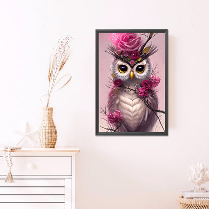 Pink Owl - Full AB Round Drill Diamond Painting 40*60CM