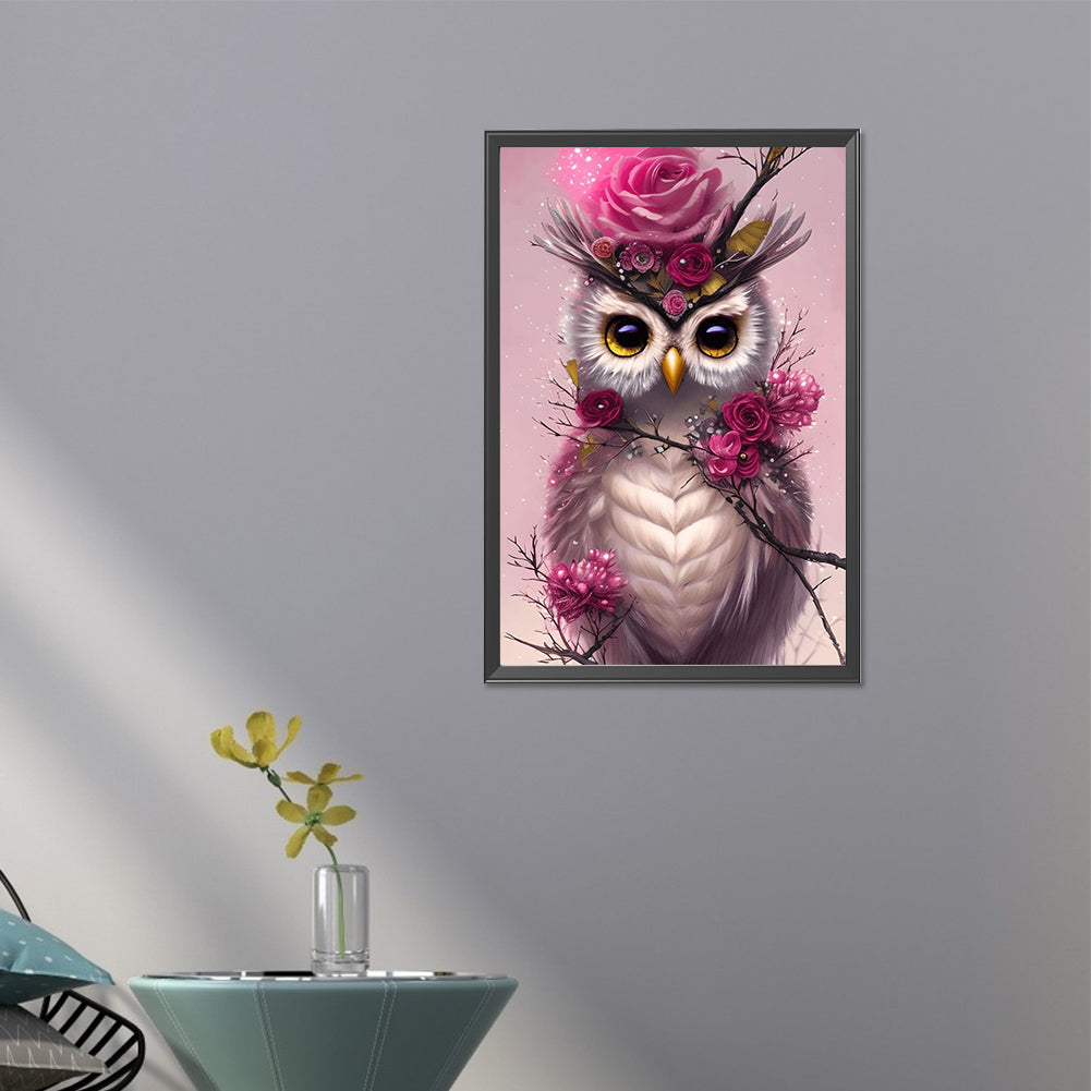 Pink Owl - Full AB Round Drill Diamond Painting 40*60CM