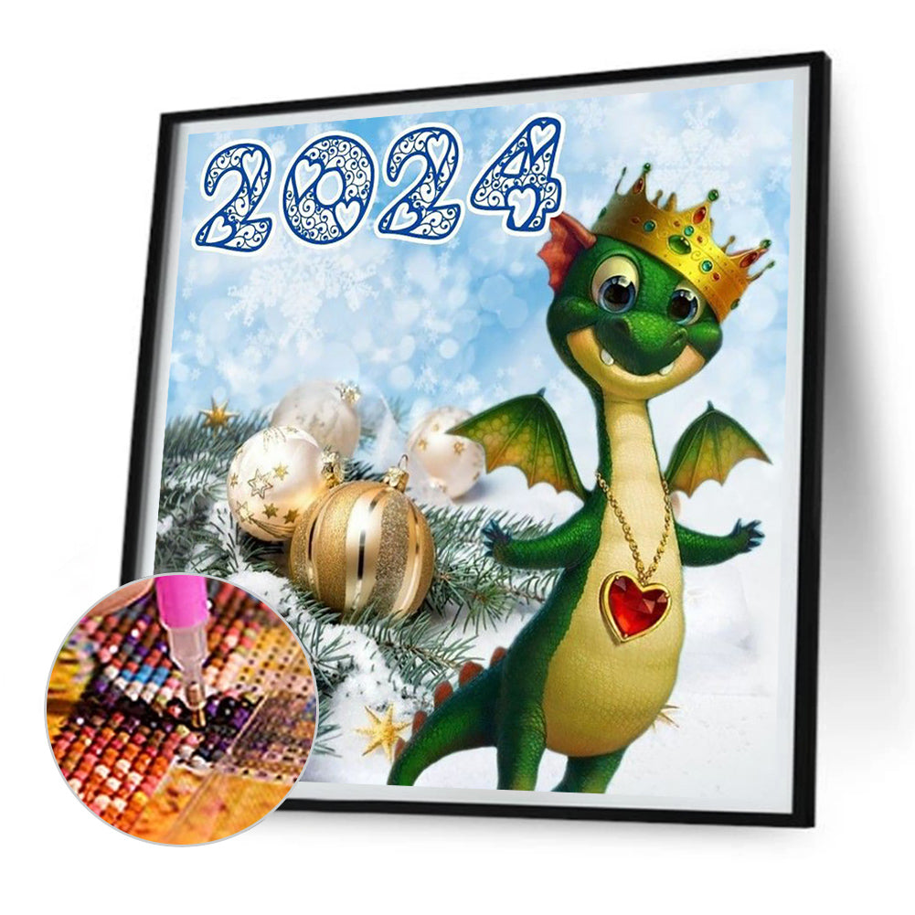 2024 Dinosaur Christmas Atmosphere Map - Full Round Drill Diamond Painting 30*30CM