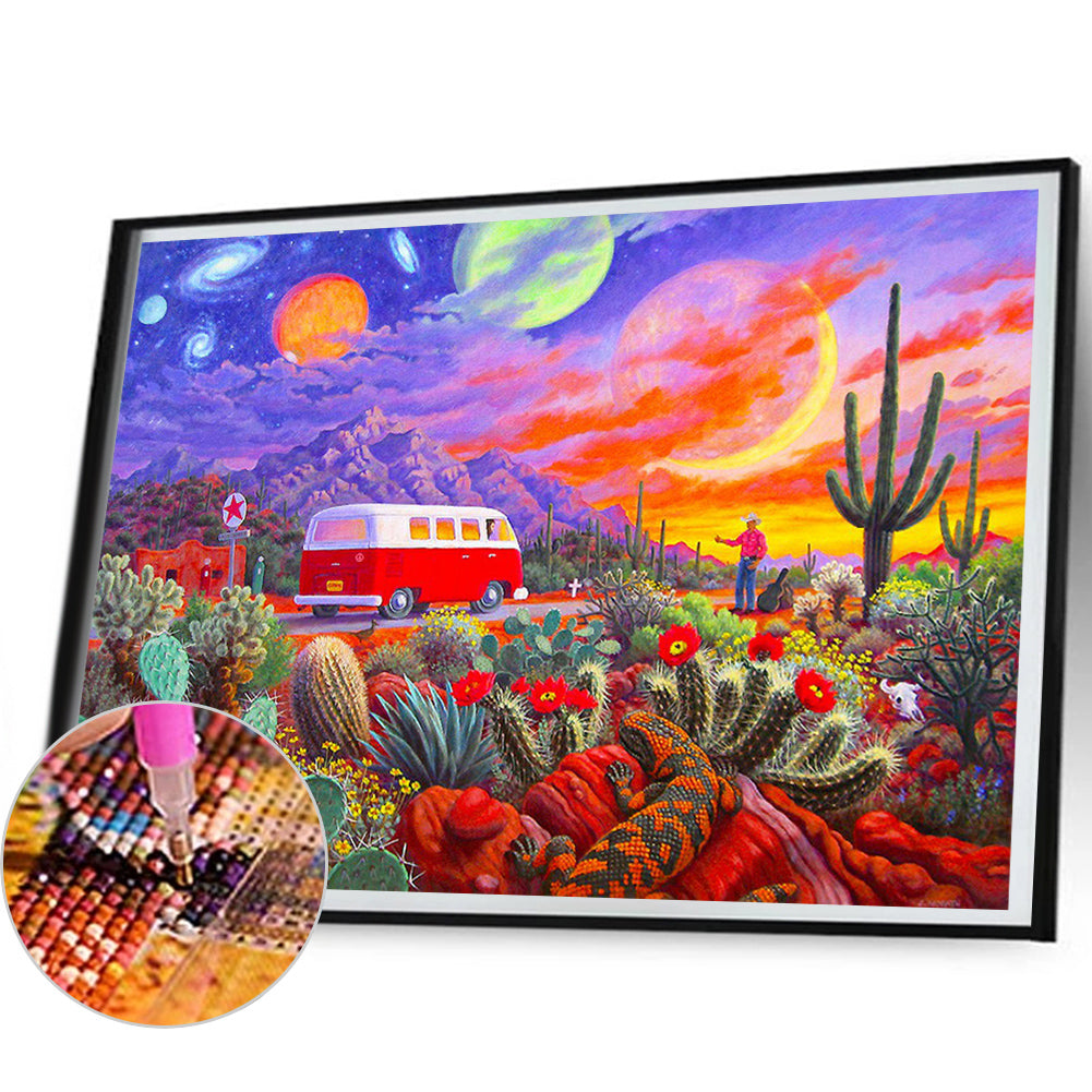 Desert Cactus Under The Stars - Full Round Drill Diamond Painting 40*50CM