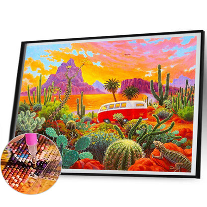 Outdoor Travel Cactus - Full Round Drill Diamond Painting 60*50CM