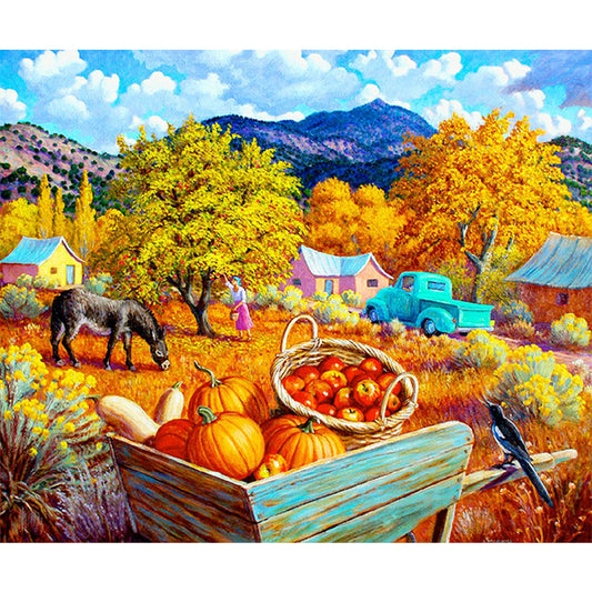 Outdoor Fall Pumpkins - Full Round Drill Diamond Painting 60*50CM