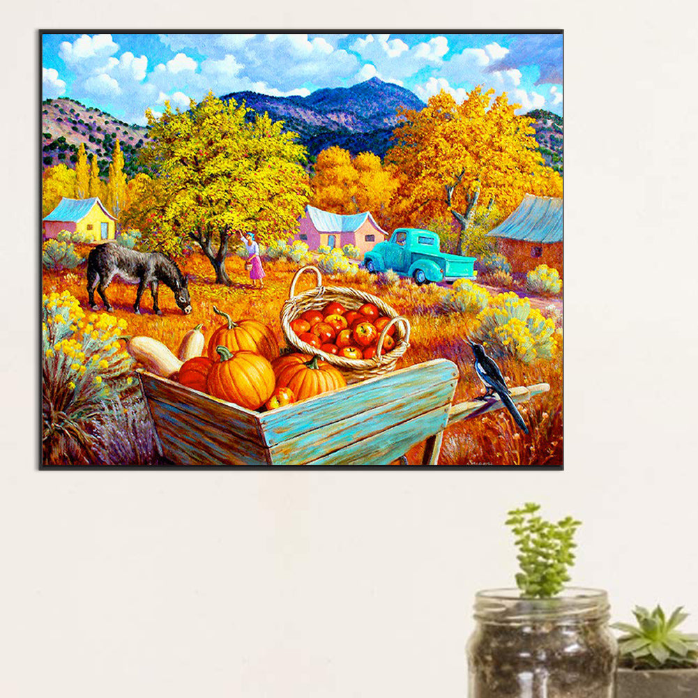 Outdoor Fall Pumpkins - Full Round Drill Diamond Painting 60*50CM