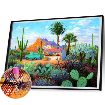 Outdoor Cactus Scene - Full Round Drill Diamond Painting 60*50CM