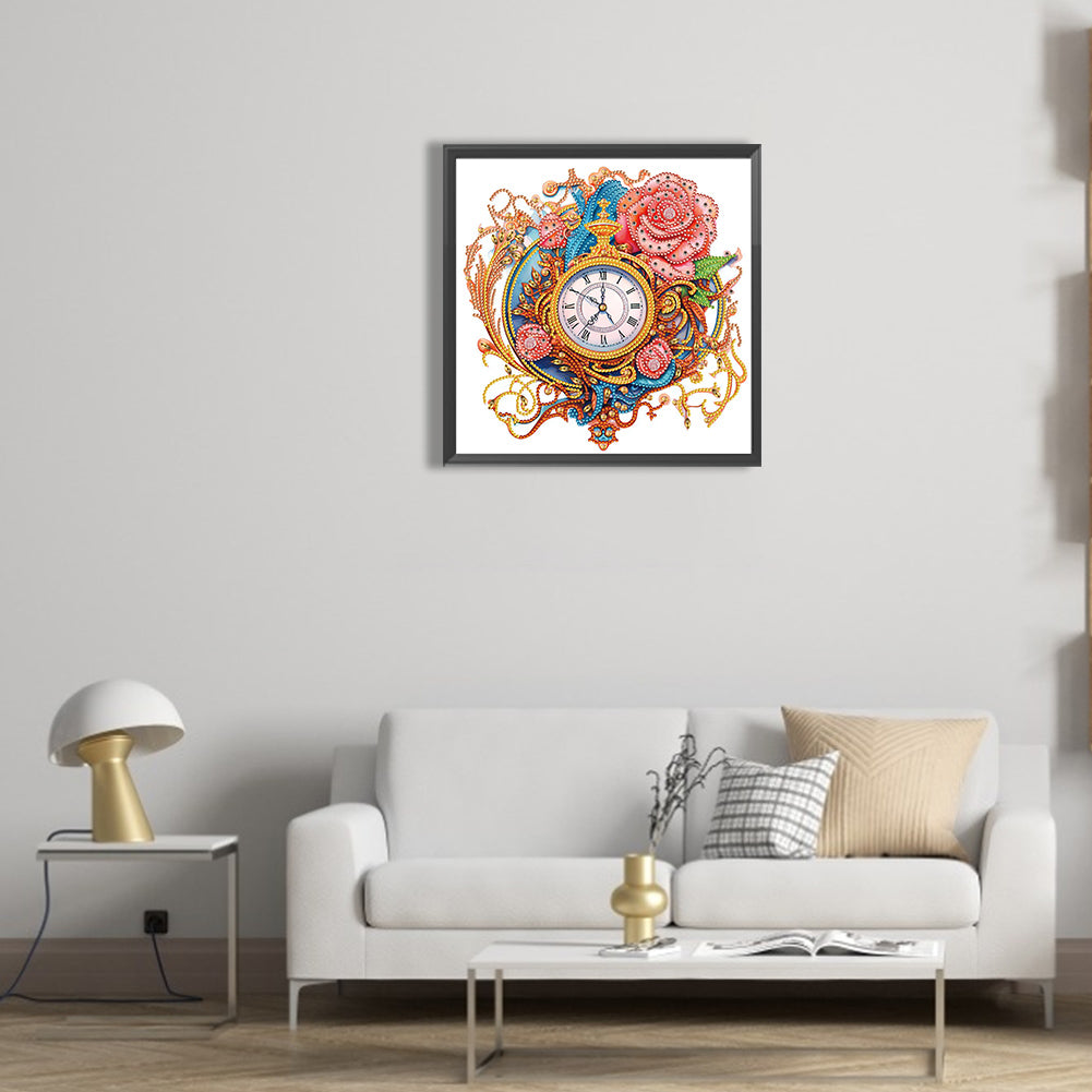 Clocks And Flowers - Special Shaped Drill Diamond Painting 30*30CM