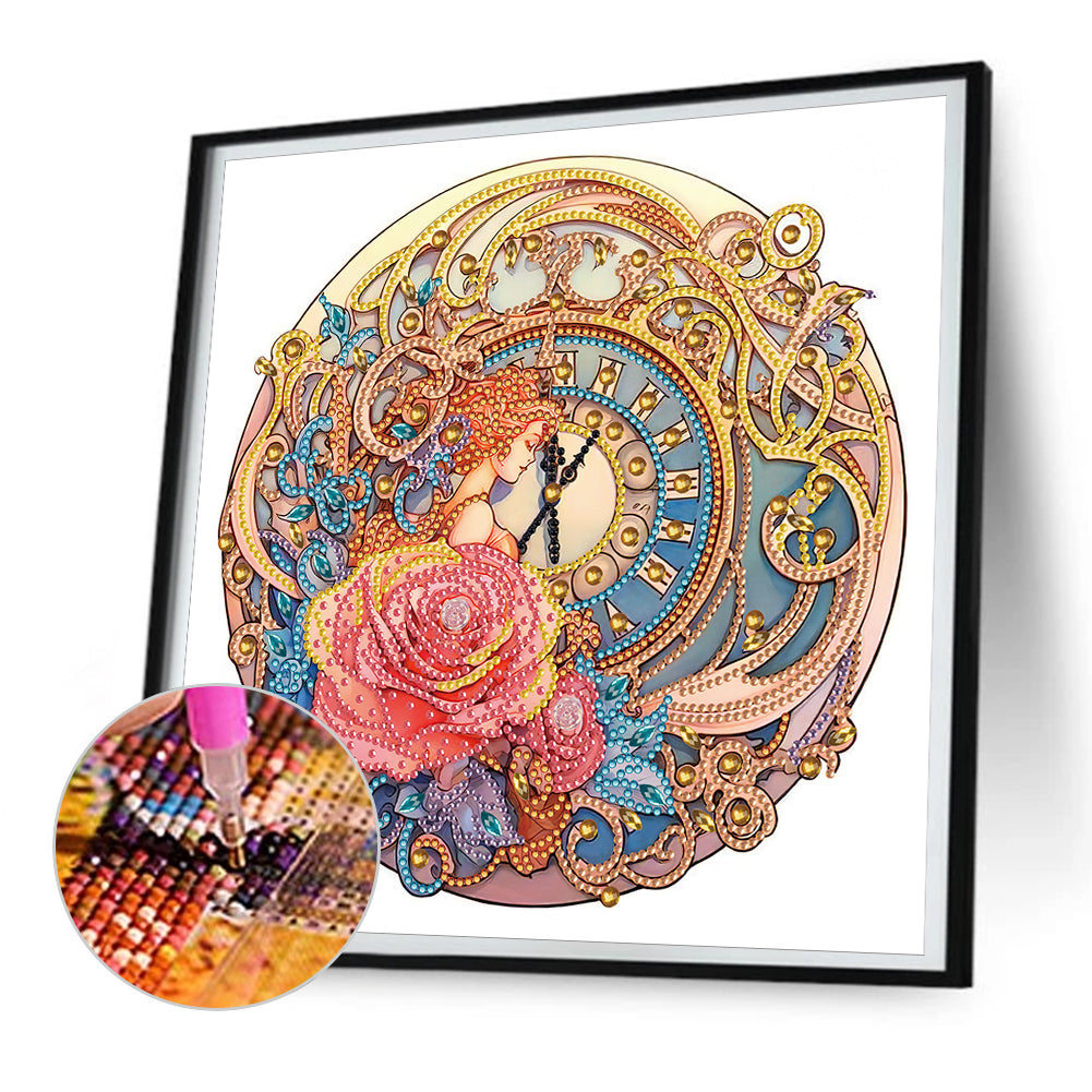 Clockwork Girl In Flowers - Special Shaped Drill Diamond Painting 30*30CM