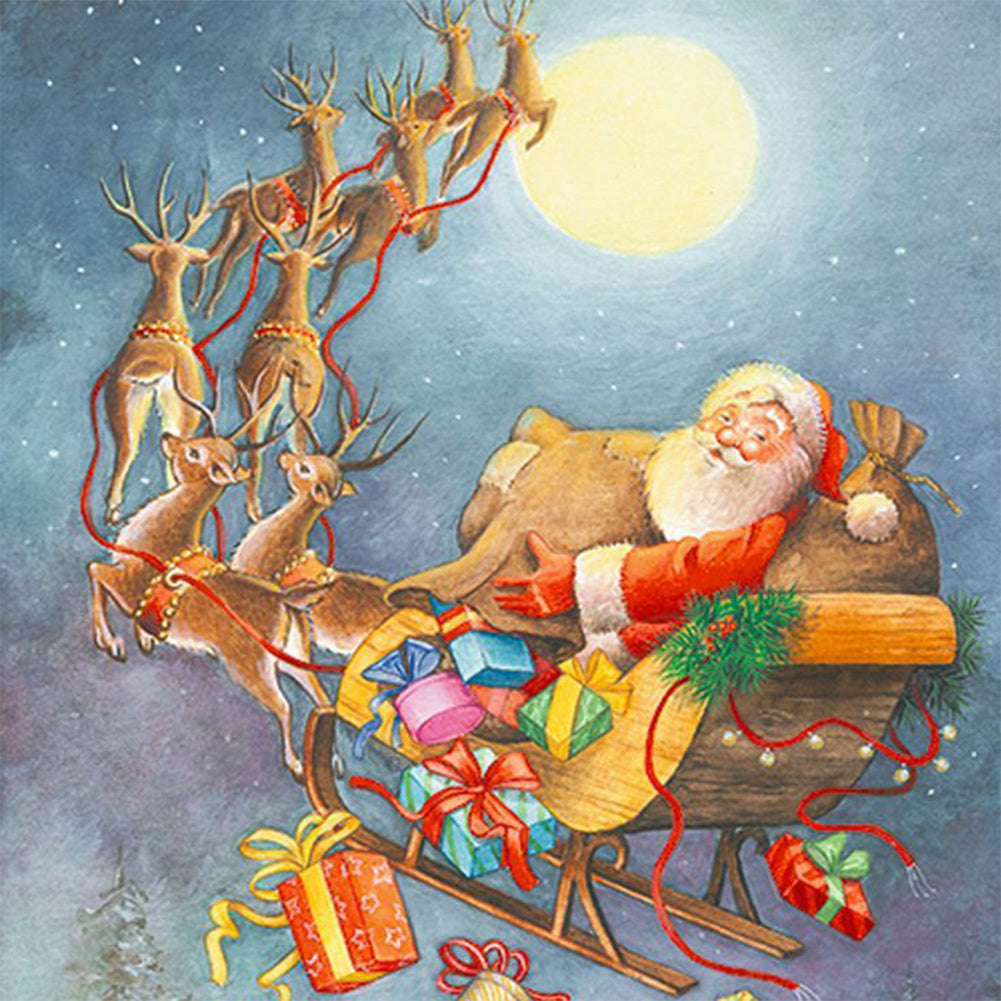 Santa Claus In Sleigh - Full Round Drill Diamond Painting 30*30CM