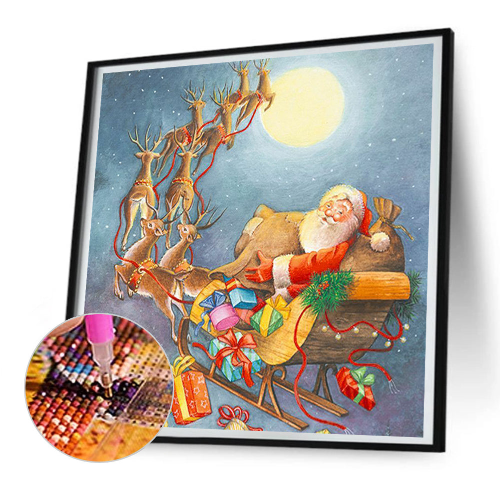 Santa Claus In Sleigh - Full Round Drill Diamond Painting 30*30CM