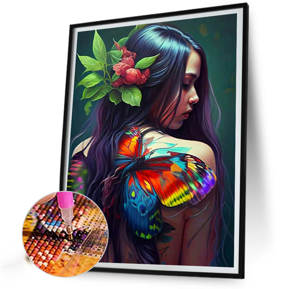 Butterfly Back Painting Women - Full Round Drill Diamond Painting 40*50CM