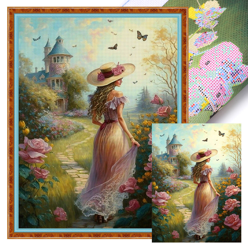 Castle Garden Girl - 11CT Stamped Cross Stitch 40*55CM