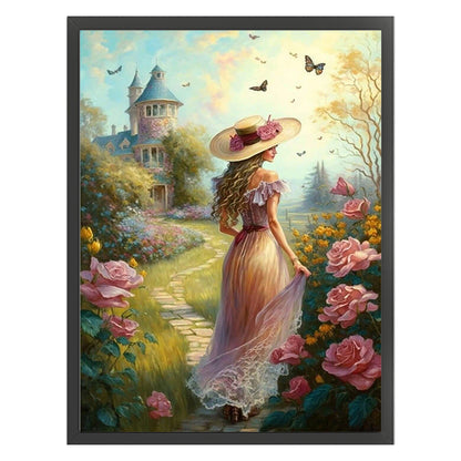 Castle Garden Girl - 11CT Stamped Cross Stitch 40*55CM