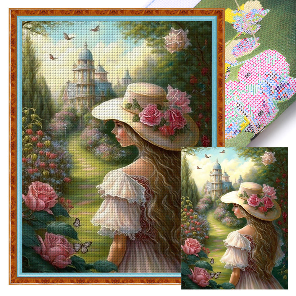 Castle Garden Girl - 11CT Stamped Cross Stitch 40*55CM