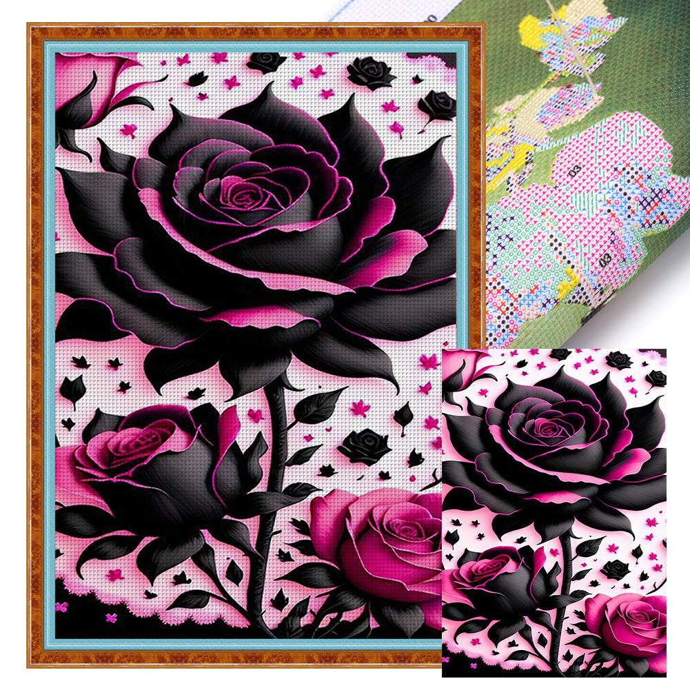 Black Pink Rose - 11CT Stamped Cross Stitch 40*60CM