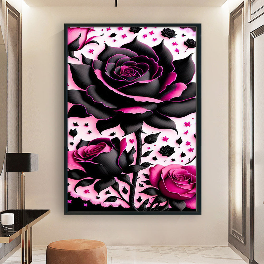 Black Pink Rose - 11CT Stamped Cross Stitch 40*60CM