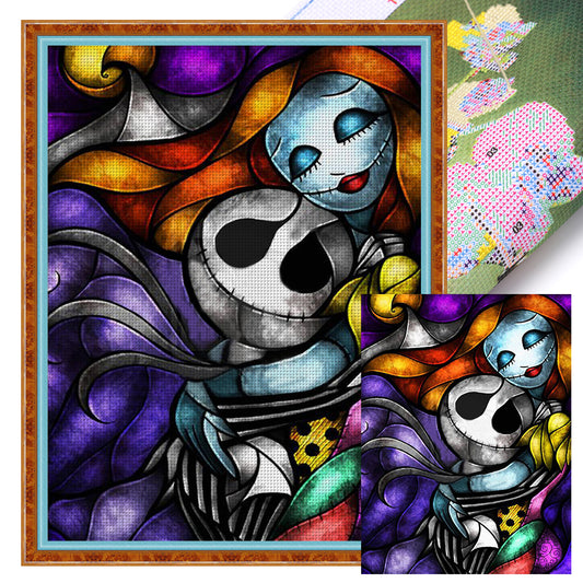 Glass Painting-Jack And Sally - 11CT Stamped Cross Stitch 50*65CM