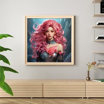 Pink Curly Hair Girl - 11CT Stamped Cross Stitch 50*50CM