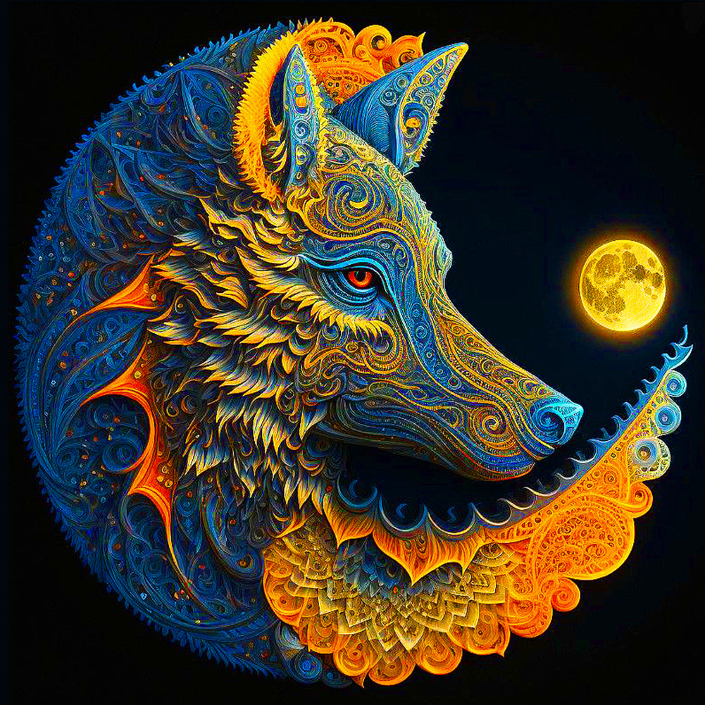 Moon And Wolf - Full Round Drill Diamond Painting 50*50CM