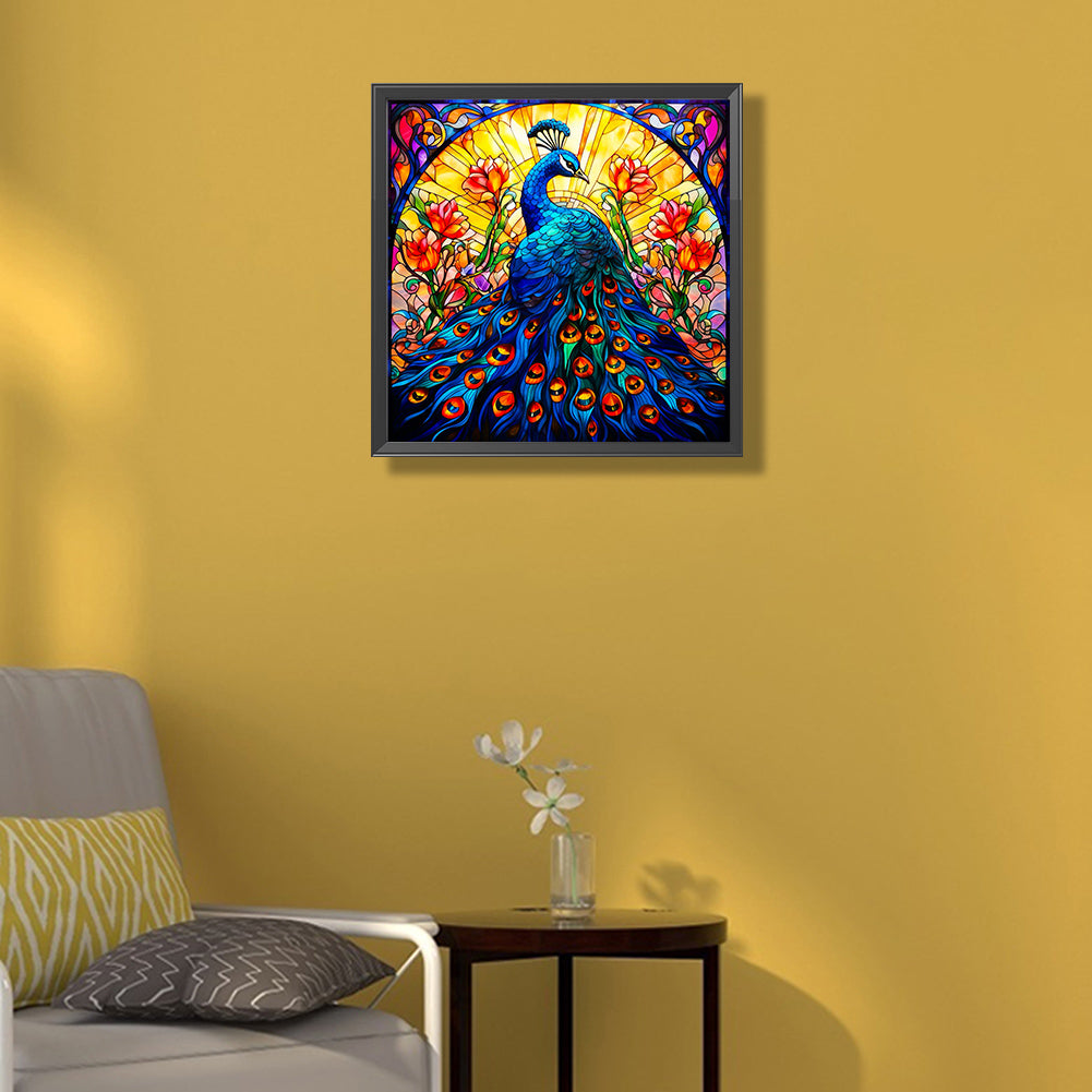 Glass Painting Colorful Peacock - Full Round Drill Diamond Painting 50*50CM