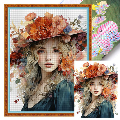 Girl And Flowers - 11CT Stamped Cross Stitch 50*65CM