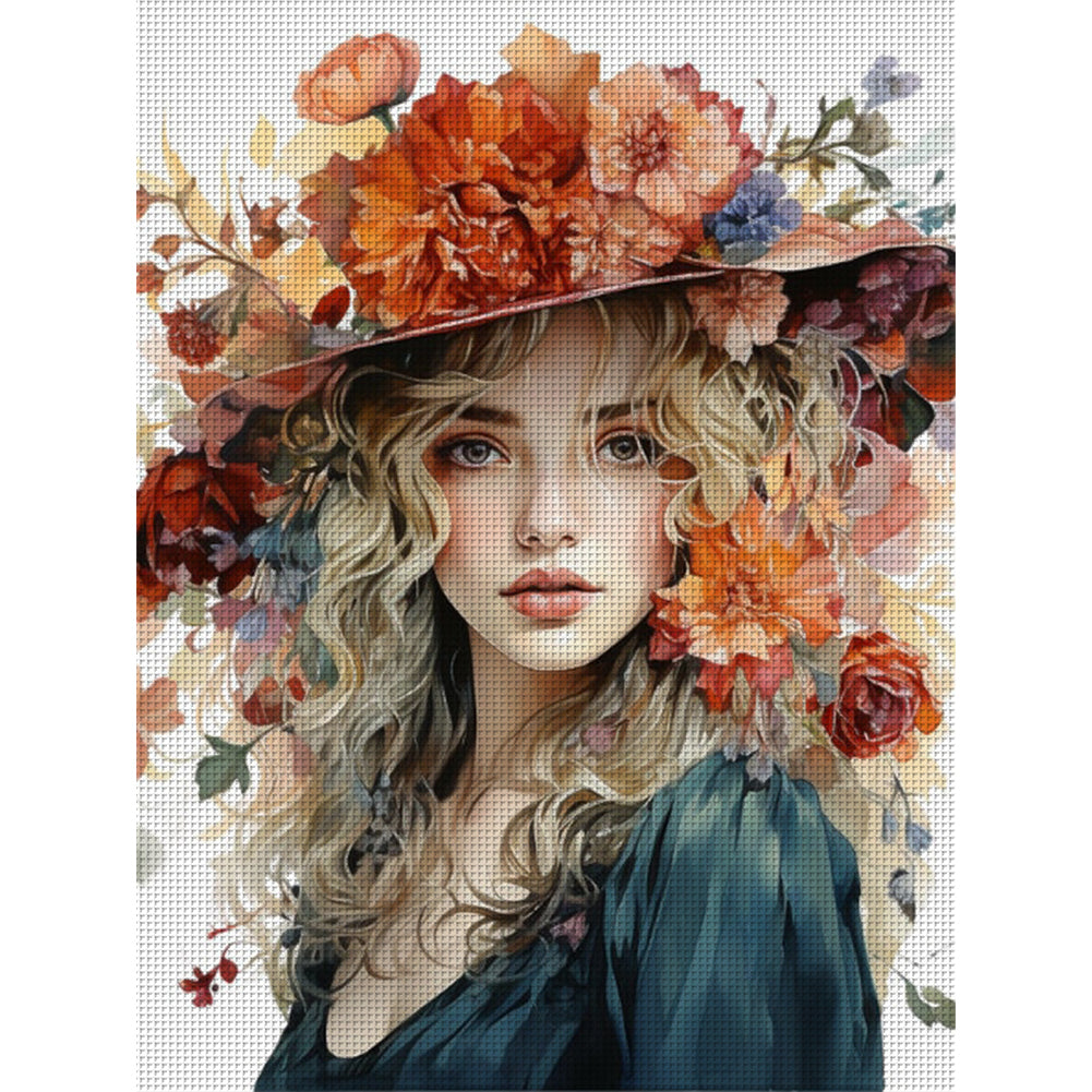 Girl And Flowers - 11CT Stamped Cross Stitch 50*65CM