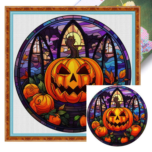 Glass Painting-Halloween Pumpkin - 11CT Stamped Cross Stitch 40*40CM