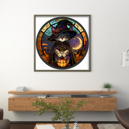 Glass Painting-Halloween Cat - 11CT Stamped Cross Stitch 40*40CM