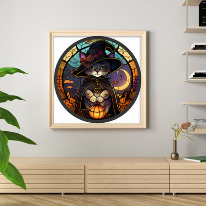 Glass Painting-Halloween Cat - 11CT Stamped Cross Stitch 40*40CM