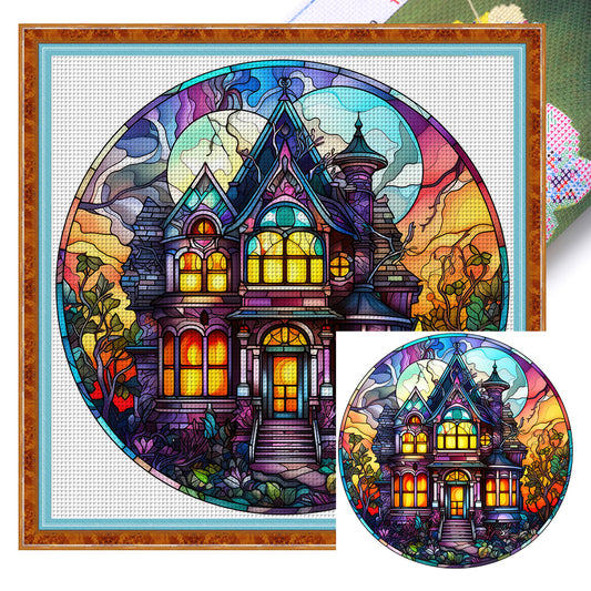 Glass Painting-Halloween Castle - 11CT Stamped Cross Stitch 40*40CM