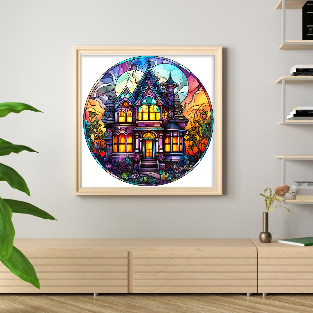 Glass Painting-Halloween Castle - 11CT Stamped Cross Stitch 40*40CM