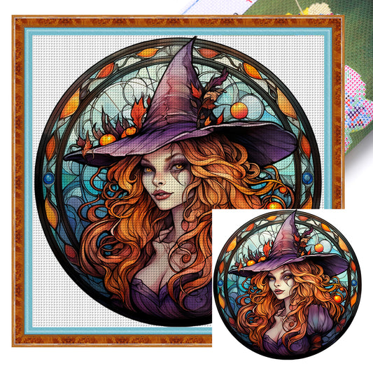 Glass Painting-Halloween Witch - 11CT Stamped Cross Stitch 40*40CM